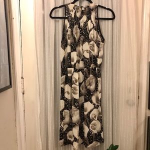 Grey Black White Silk Sleeveless Midi Dress